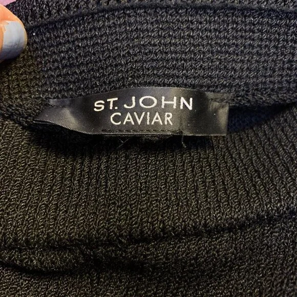 St. John Caviar Knit Wide Leg Pants Black M - Picture 3 of 3